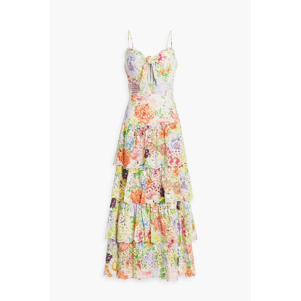 Alice + Olivia‎ Tiered Midi Dress Womens 6 Multicolor Floral Excellent Eyelet